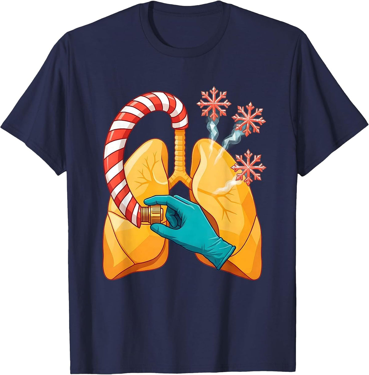 Men's Candy Cane Breathing Circuit Respiratory Therapist Christmas T-Shirt - Navy Blue