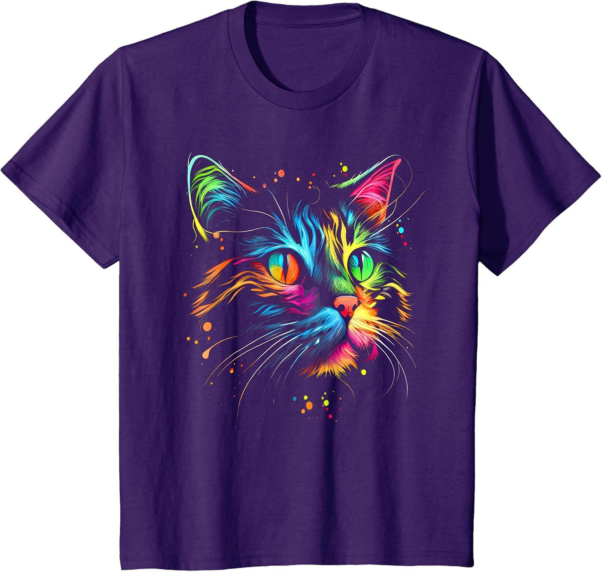 Cute Colorful Cat for Women's Girls Men Boys - Cat Lovers T-Shirt - Purple