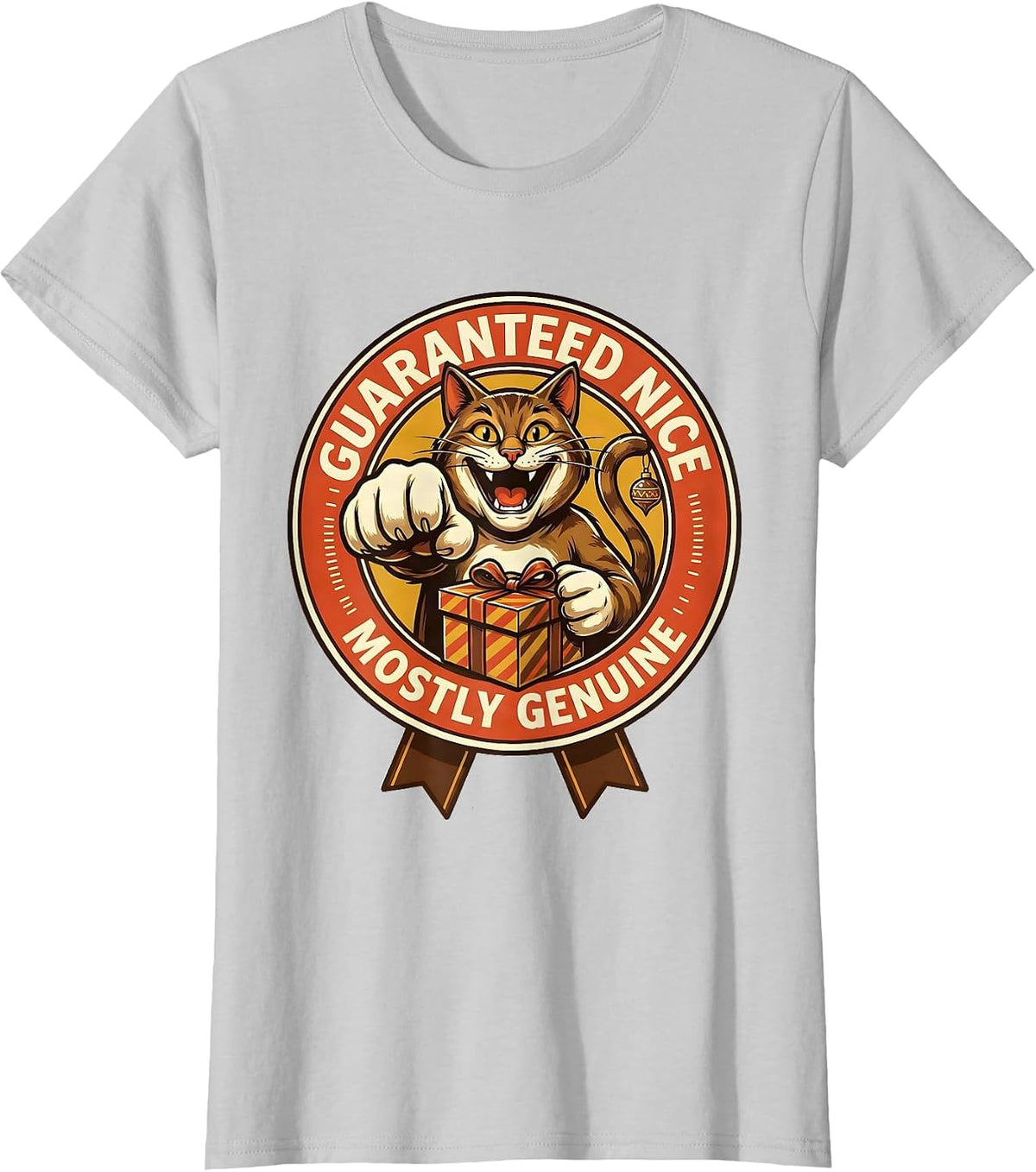 Women's Guaranteed Nice Mostly Genuine Retro Advertising Cat T-Shirt - Silver Grey