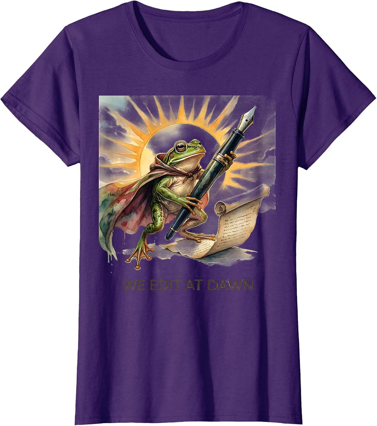 Women's We Edit At Dawn Funny Frog Teacher English Reader Back T-Shirt - Purple