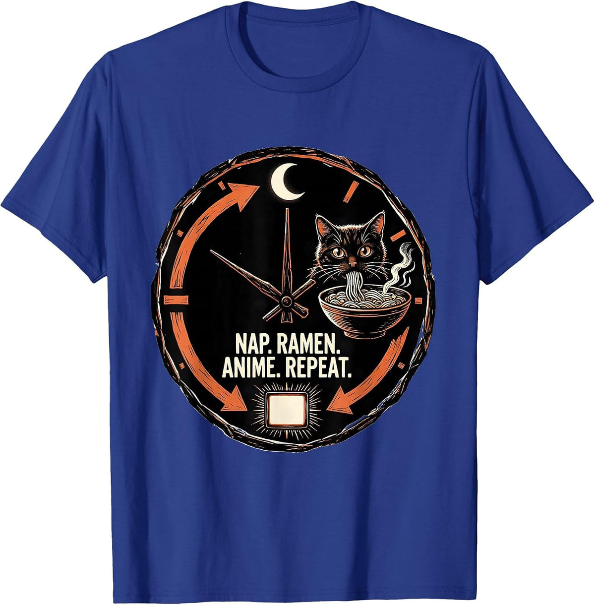 Nap Ramen Anime Repeat Funny Kawaii Cat Graphic T-Shirt - Royal Blue