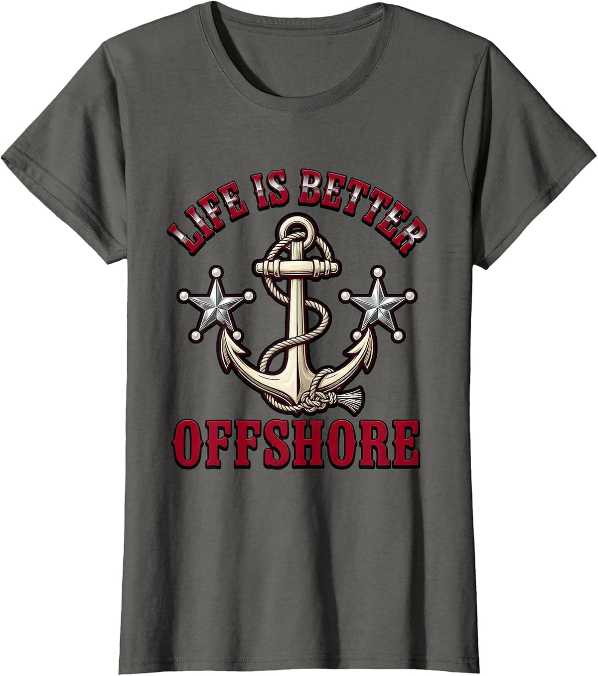Women's Life Is Better Offshore Sailor Design T-Shirt - Asphalt Grey