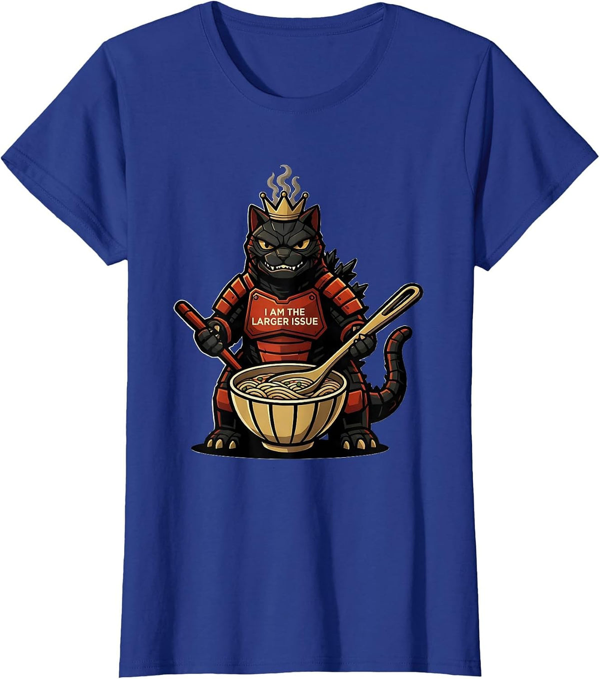 Women's I Am The Larger Issue Funny Kaiju Cat Ramen Samurai Art T-Shirt - Royal Blue