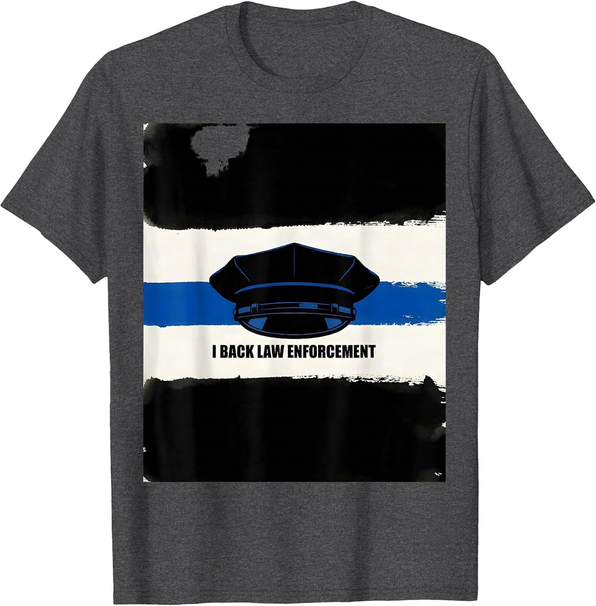 Men's I Back Law Enforcement Thin Blue Line Police Support T-Shirt - Dark Heather Grey