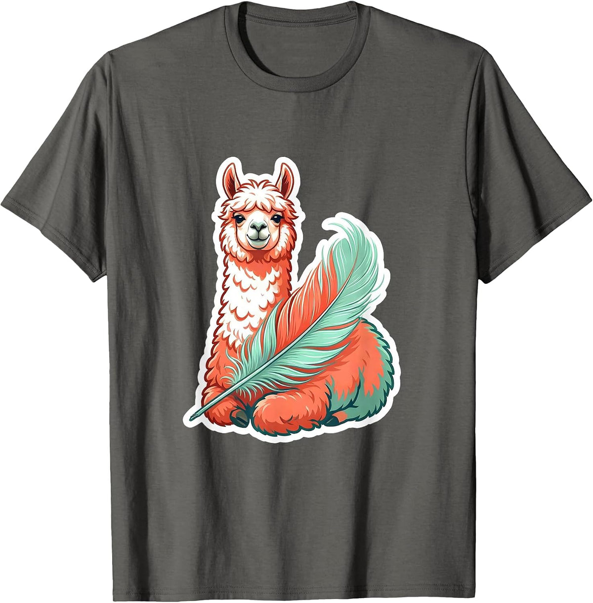 Men's Relaxed Llama Sticker Funny Alpaca Lover Gift T-Shirt - Asphalt Grey