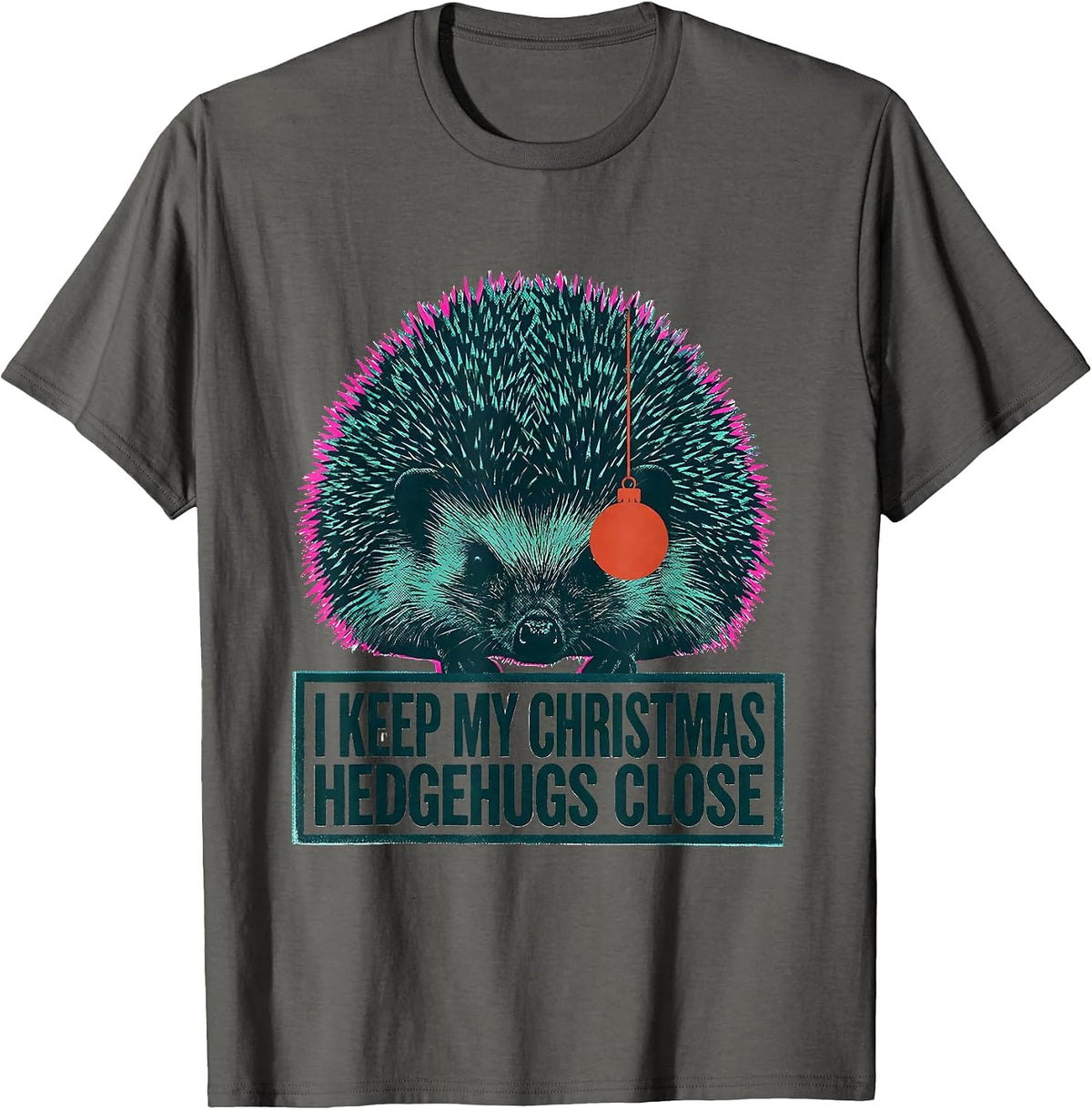 I Keep My Christmas Hedgehugs Close Cute Hedgehog Animal T-Shirt - Asphalt Grey