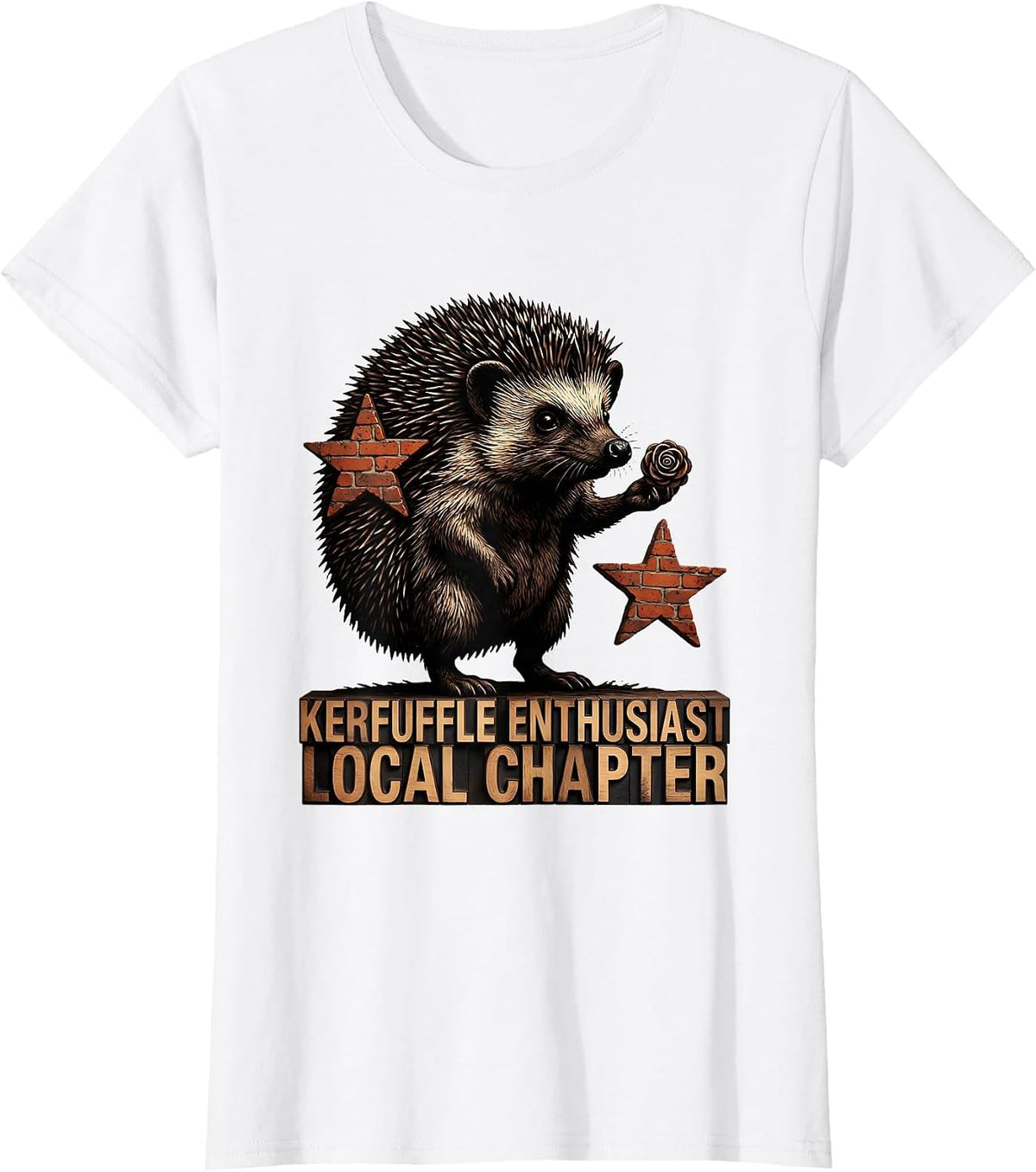 Women's Kerfuffle Enthusiast Local Chapter Whimsical Hedgehog Meme T-Shirt - White