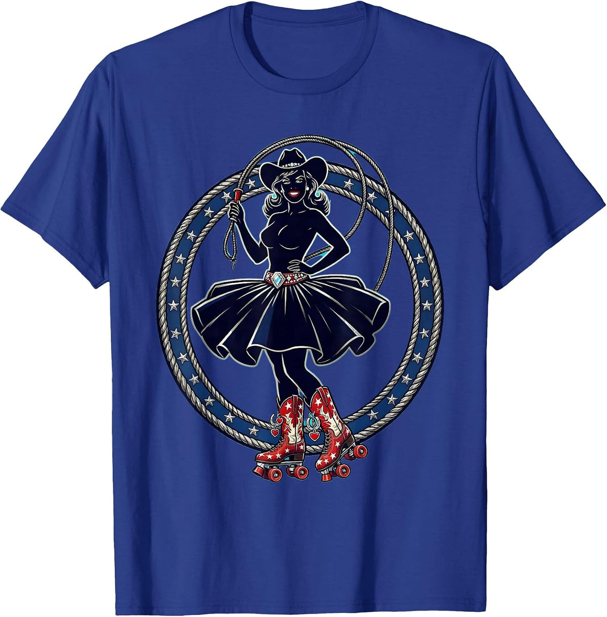 Retro Patriotic Roller Skater Vintage 50s Design T-Shirt - Royal Blue