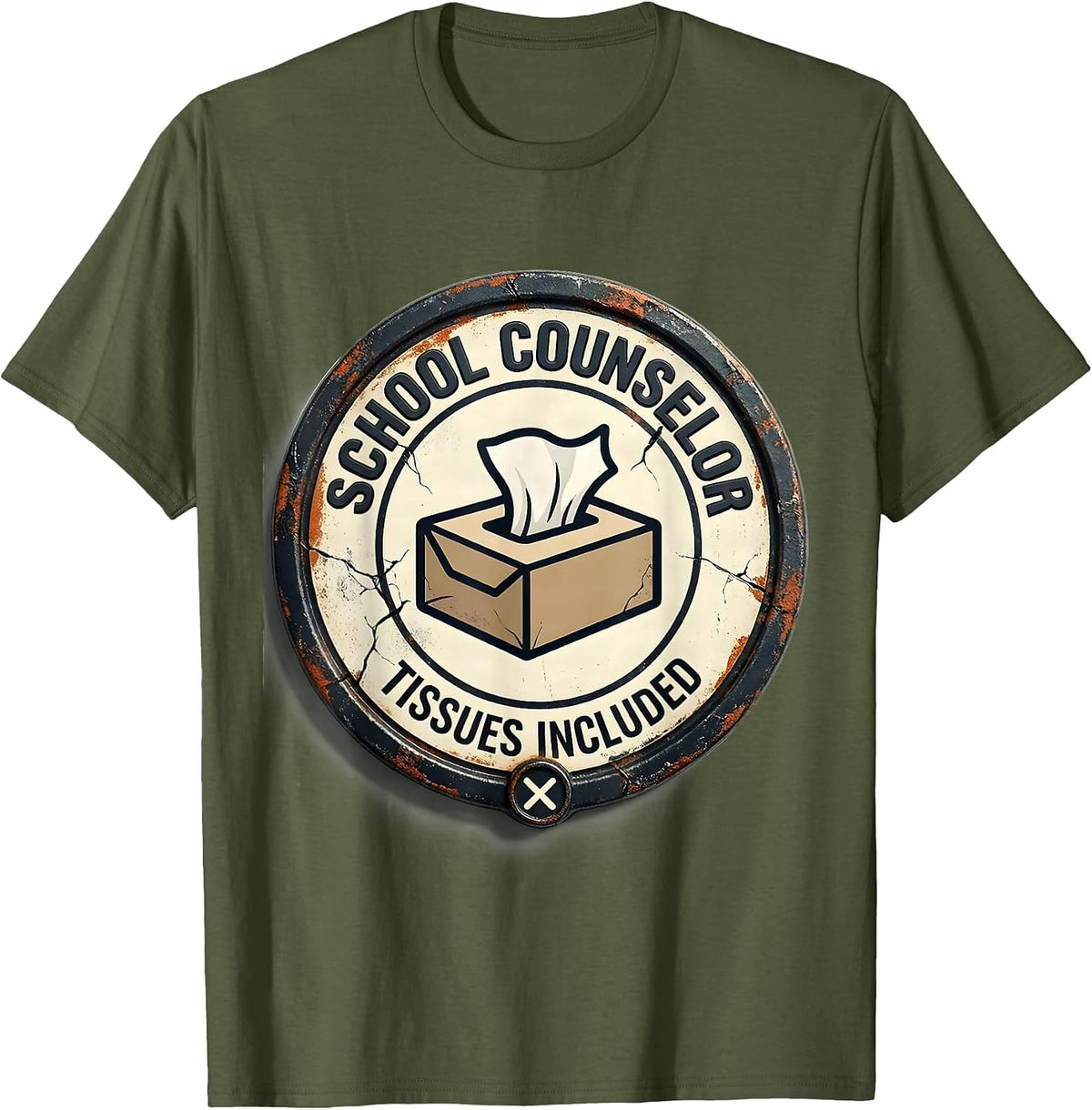 School Counselor Tissues Included Distressed Humor Mental T-Shirt - Olive Green