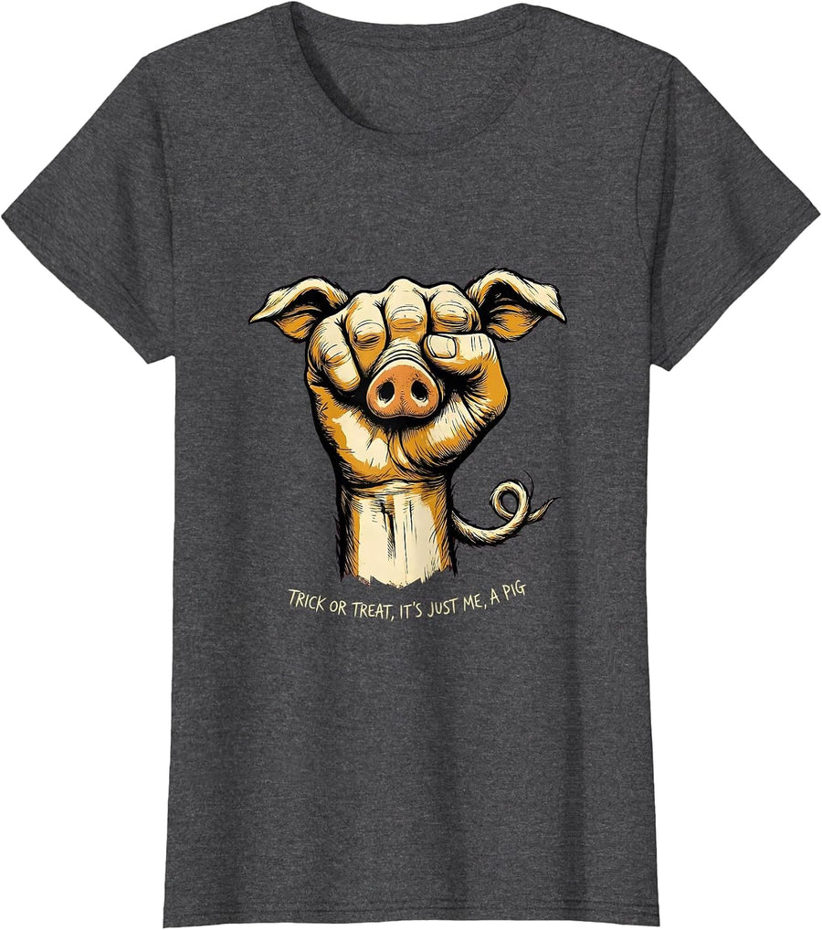 Women's Trick Or Treat, It's Just Me, A Pig Funny Pig Lover T-Shirt - Dark Heather Grey