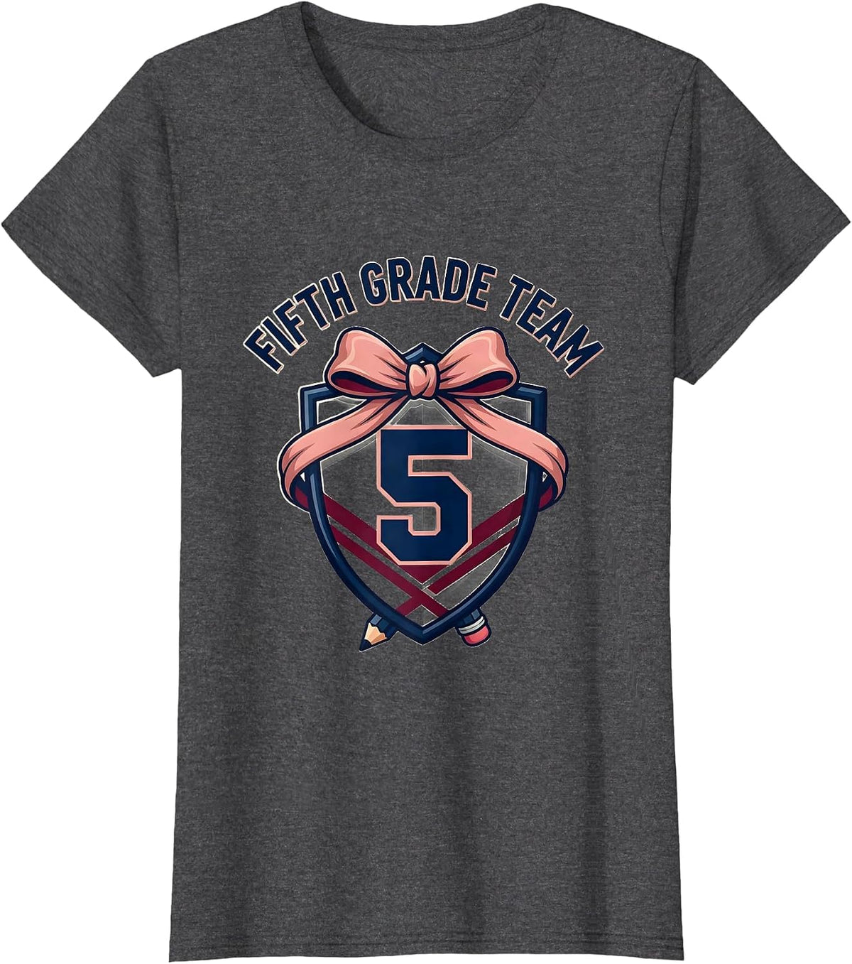 Women's Fifth Grade Team Blokette Sporty Femme Back To School T-Shirt - Dark Heather Grey