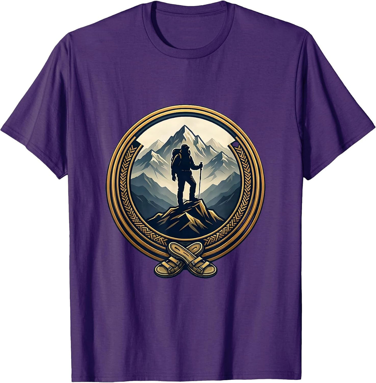 Men's Lone Hiker Silhouette Ridge at Dusk Graphic T-Shirt - Purple
