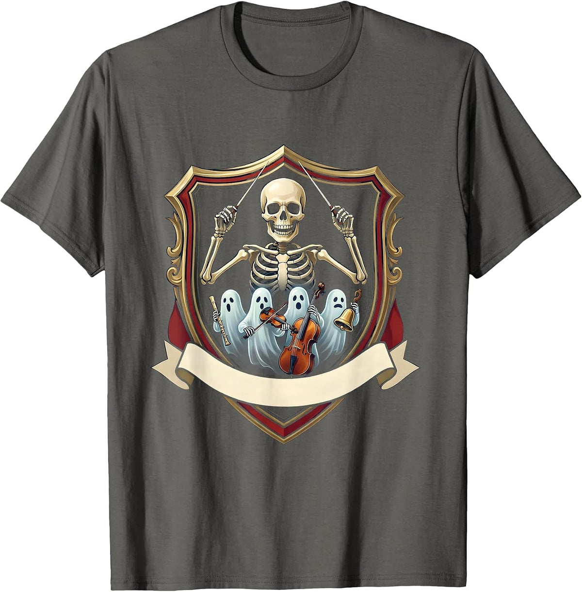 Halloween Ghost Music Teacher Band Emblem T-Shirt - Asphalt Grey