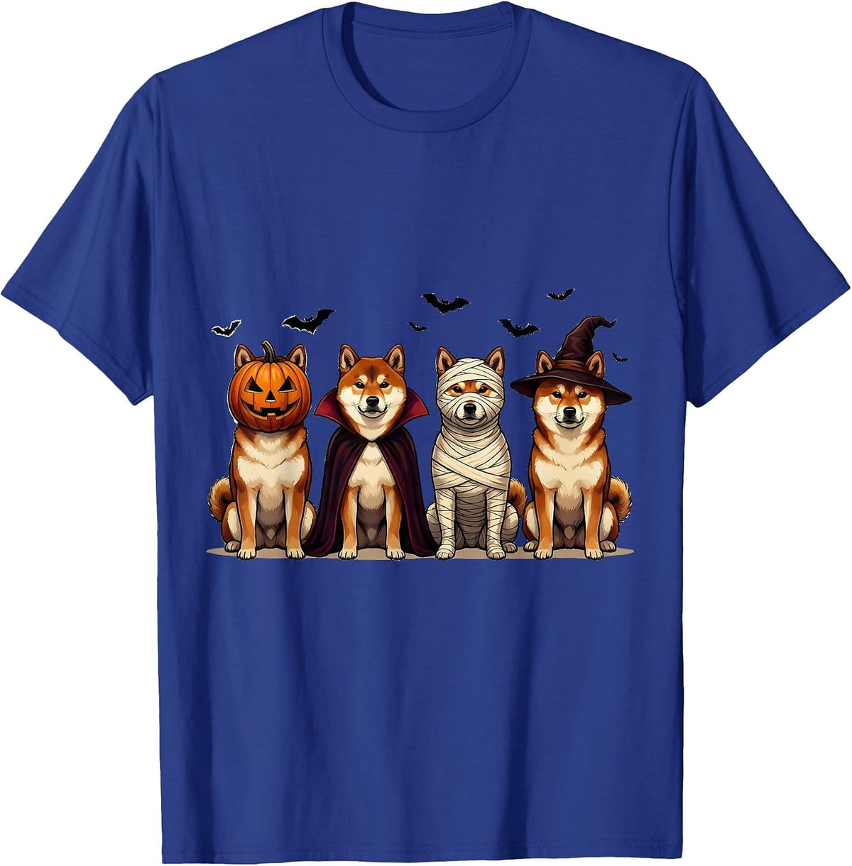 Men's Halloween Shiba Inu Squad Pumpkin Vampire Mummy Witch Dog T-Shirt - Royal Blue