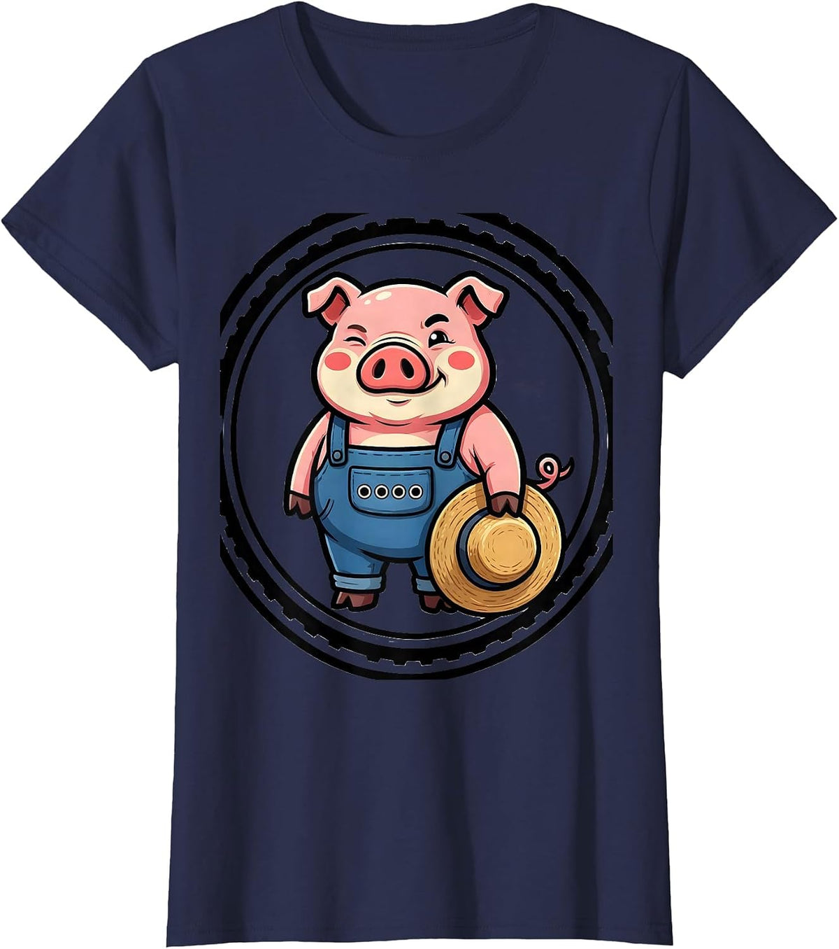 Women's Bouncy Pig Cartoon Pig Lover Halloween Novelty T-Shirt - Navy Blue