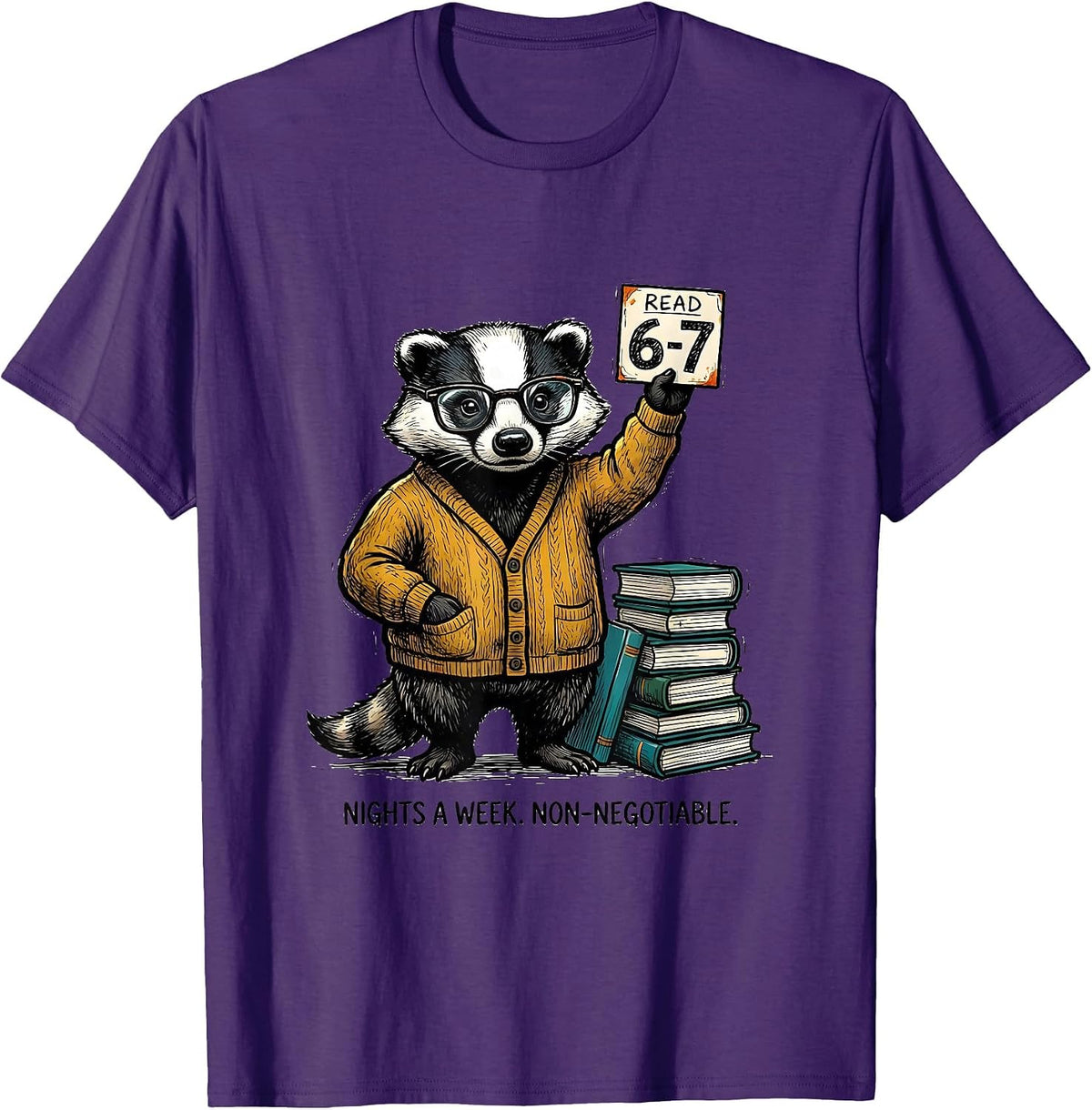 Men's Read 6-7 Nights A Week Non-Negotiable Teacher Meme T-Shirt - Purple