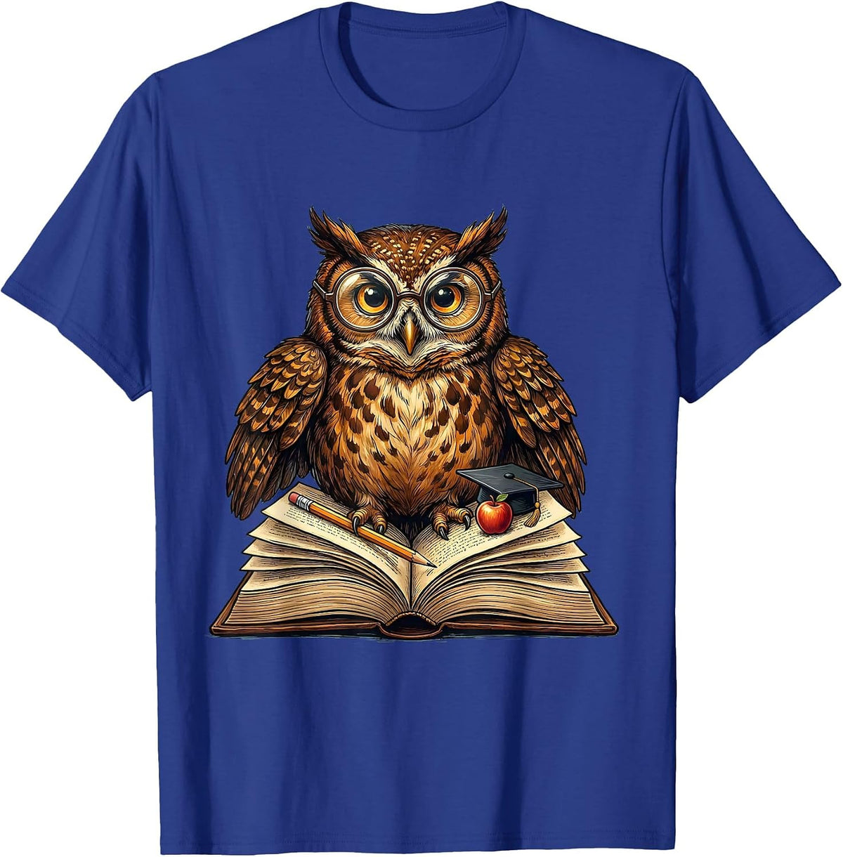 Special Education Teacher Owl on Book Graphic T-Shirt - Royal Blue