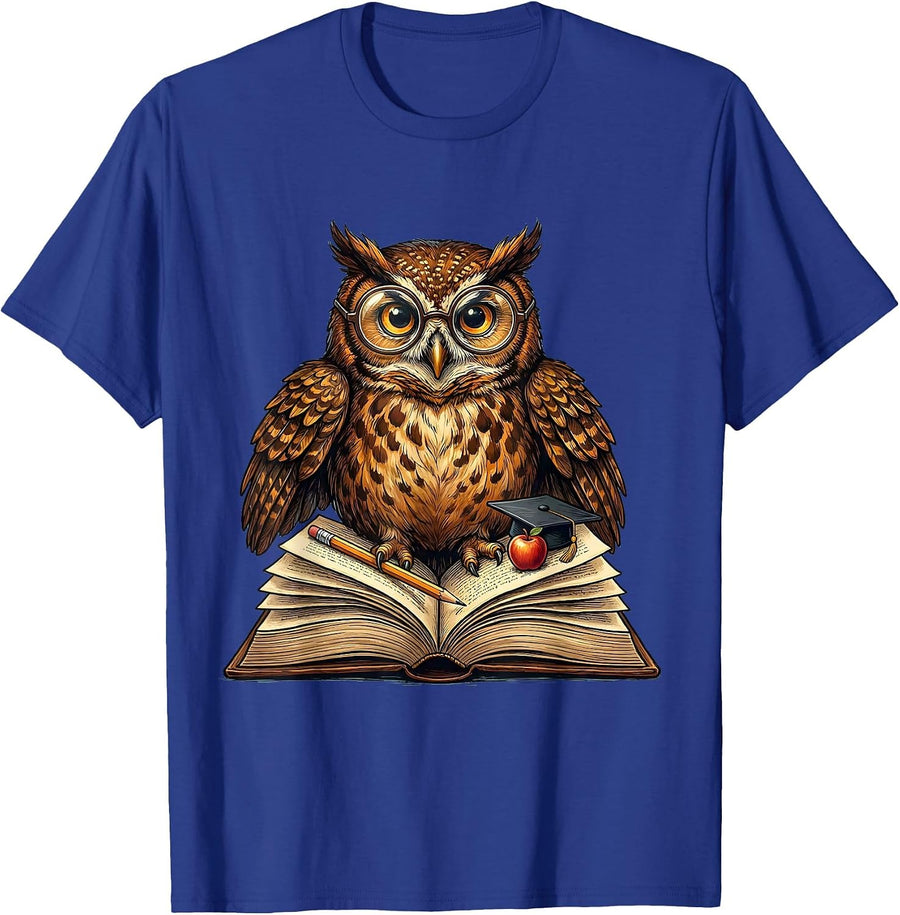 Special Education Teacher Owl on Book Graphic T-Shirt - Royal Blue