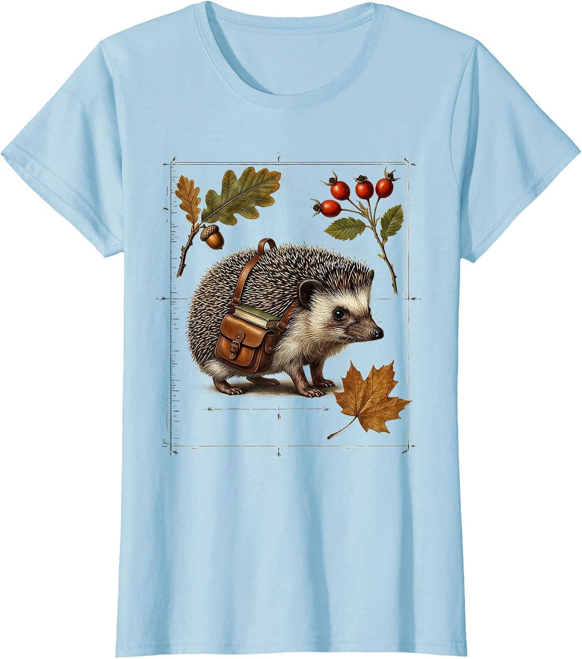 Fall Teacher Hedgehog with Backpack Full of Books T-Shirt - Baby Blue