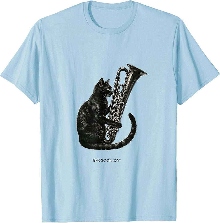 Men's Bassoon Cat Minimalist Funny Cat Musician Music Teacher Gift T-Shirt - Baby Blue