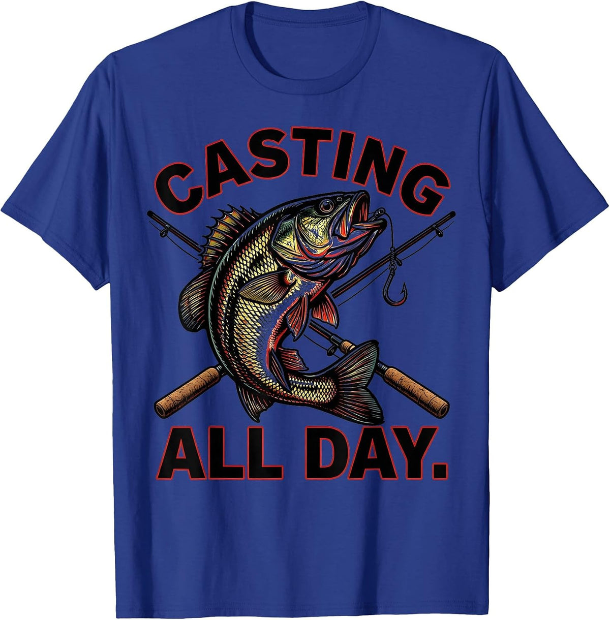 Casting All Day Long Sleeve Fishing Design for Men T-Shirt - Royal Blue