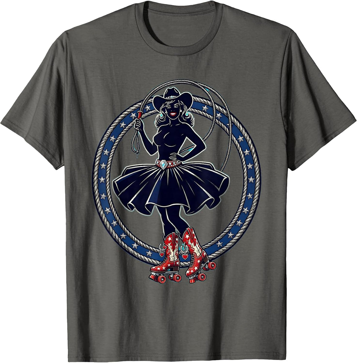 Retro Patriotic Roller Skater Vintage 50s Design T-Shirt - Asphalt Grey