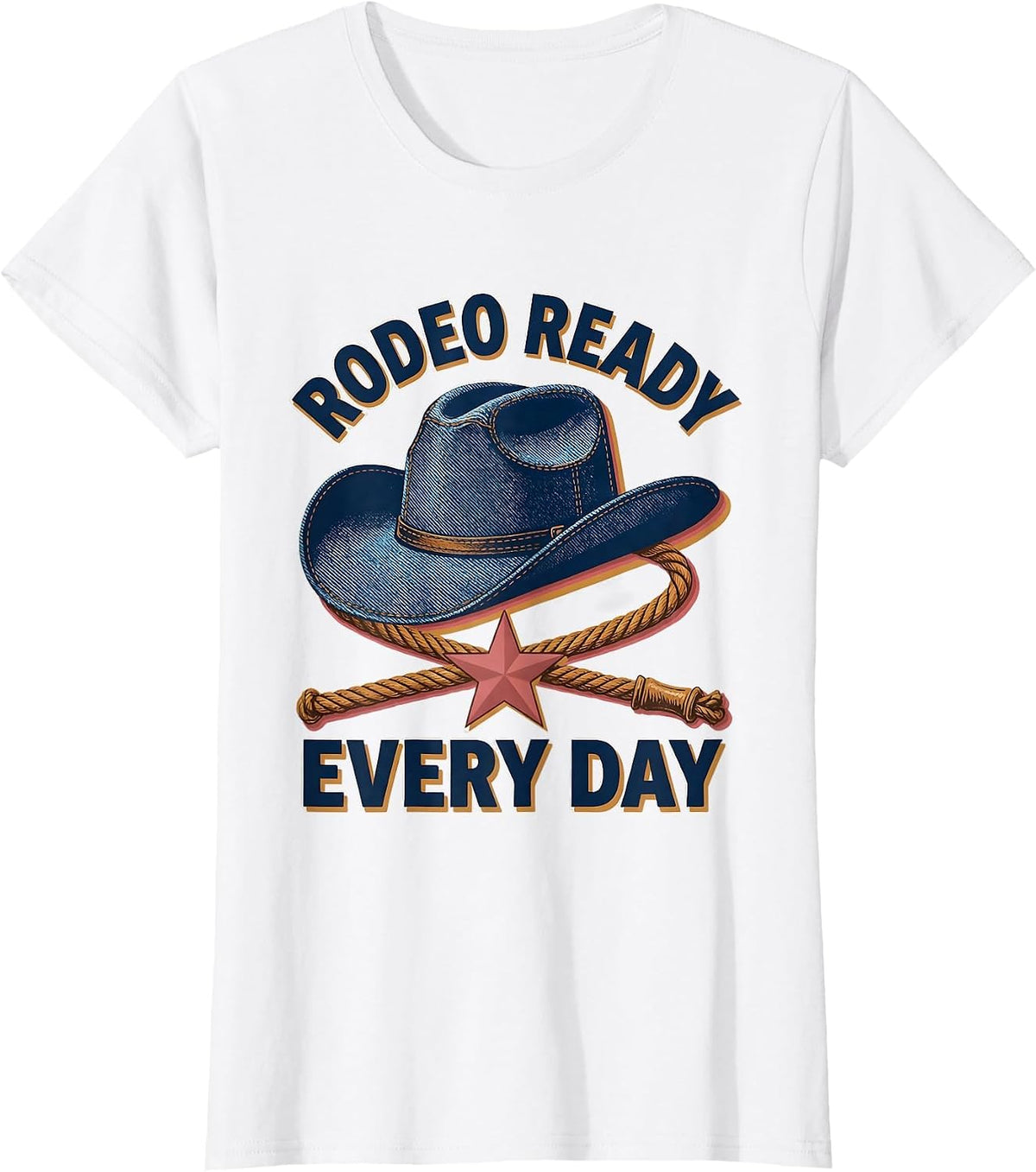 Women's Denim Cowgirl Rodeo Ready Every Day Design T-Shirt - White