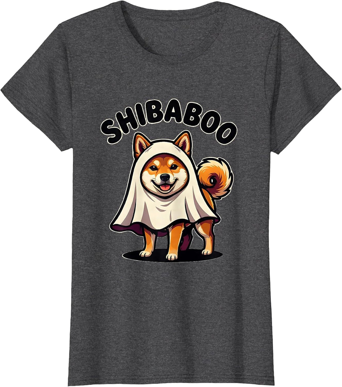 Women's ShibaBoo Funny Shiba Inu Ghost Halloween Dog Lover Costume T-Shirt - Dark Heather Grey