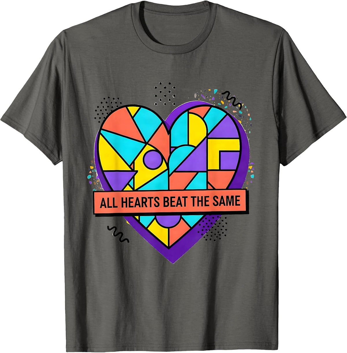 All Hearts Beat the Same Down Syndrome Awareness T-Shirt - Asphalt Grey