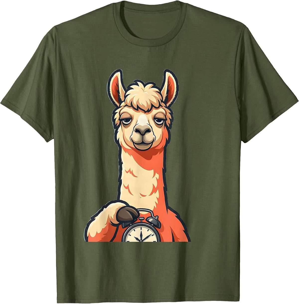 Llama Mascot Funny Alpaca Humor Casual Gift T-Shirt - Olive Green