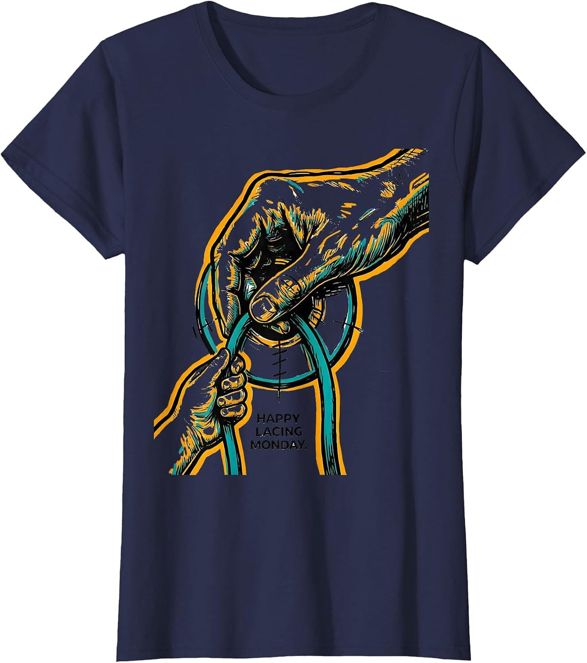 Women's Happy Lacing Monday Occupational Therapy OT Assistant T-Shirt - Navy Blue