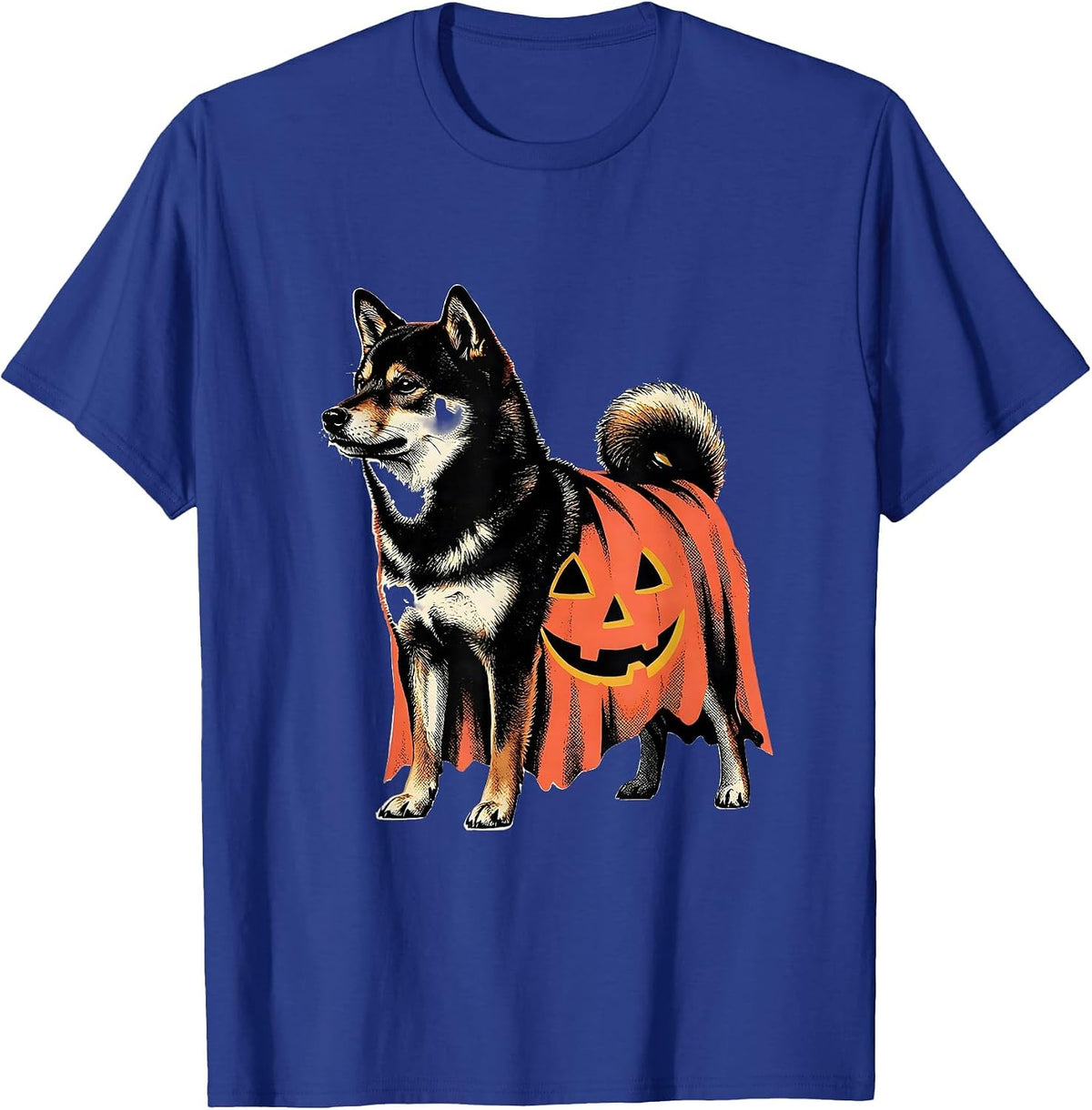 Men's Shiba Inu Ghost Pumpkin Midcentury Modern Halloween T-Shirt - Royal Blue