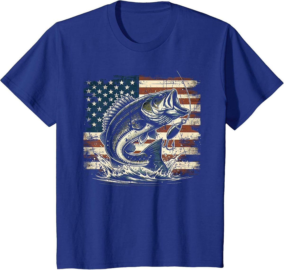 Fishing US American Flag Bass Fish Fisherman T-Shirt - Royal Blue