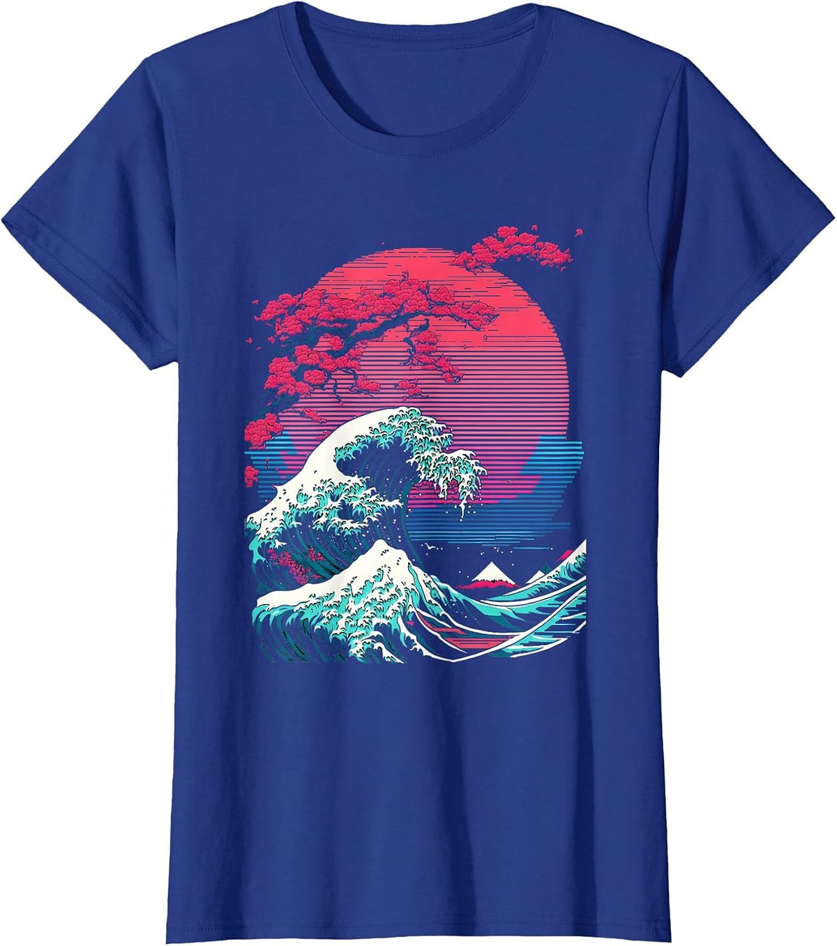 Great Wave Off Kanagawa Retro Glitch Aesthetic Vaporwave T-Shirt - Royal Blue