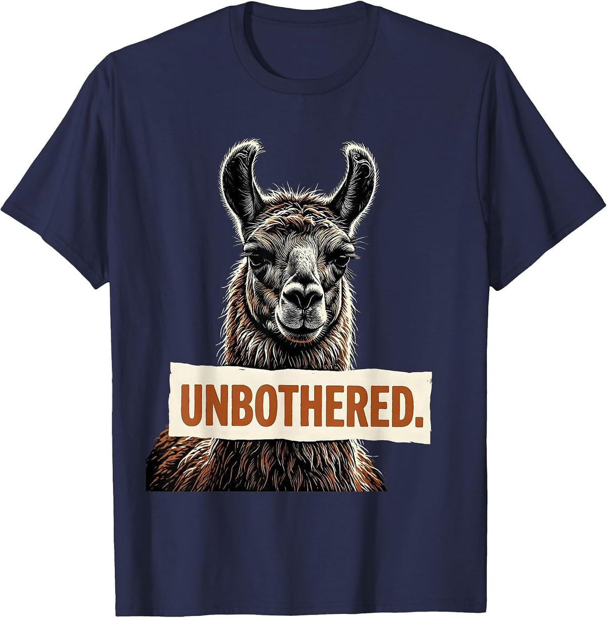 Men's Unbothered Llama Alpaca Funny Animal Lover Humor T-Shirt - Navy Blue