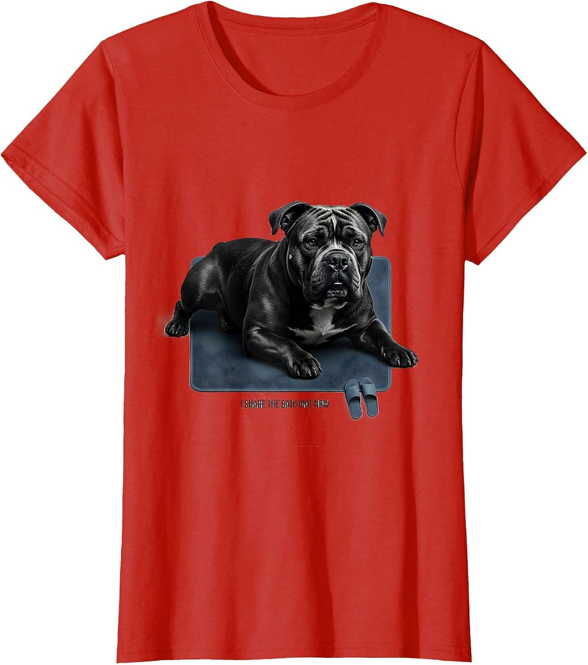 I Share The Bath Mat Now Funny Pitbull Dog Mom Humor T-Shirt - Red