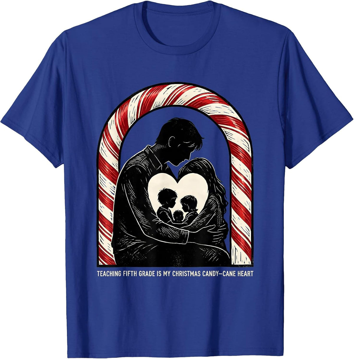 Men's Teaching Fifth Grade Is My Christmas Candy-Cane Heart T-Shirt - Royal Blue