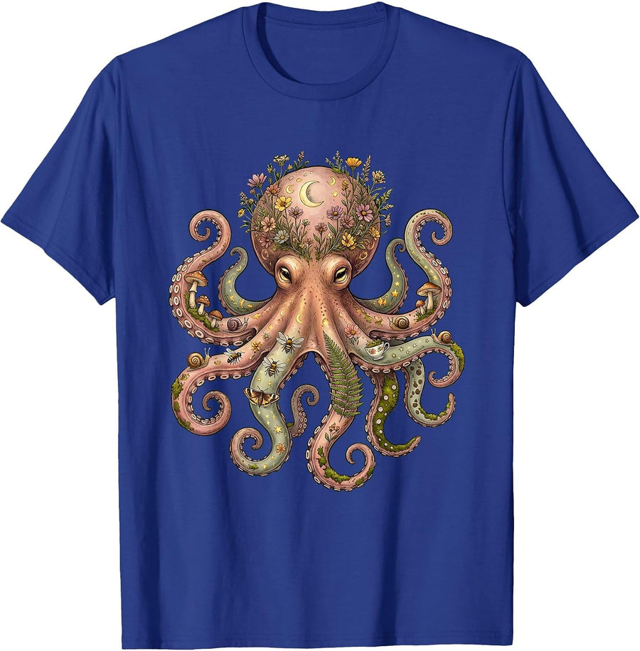 Autism Awareness Vibrant Patterned Octopus Design T-Shirt - Royal Blue