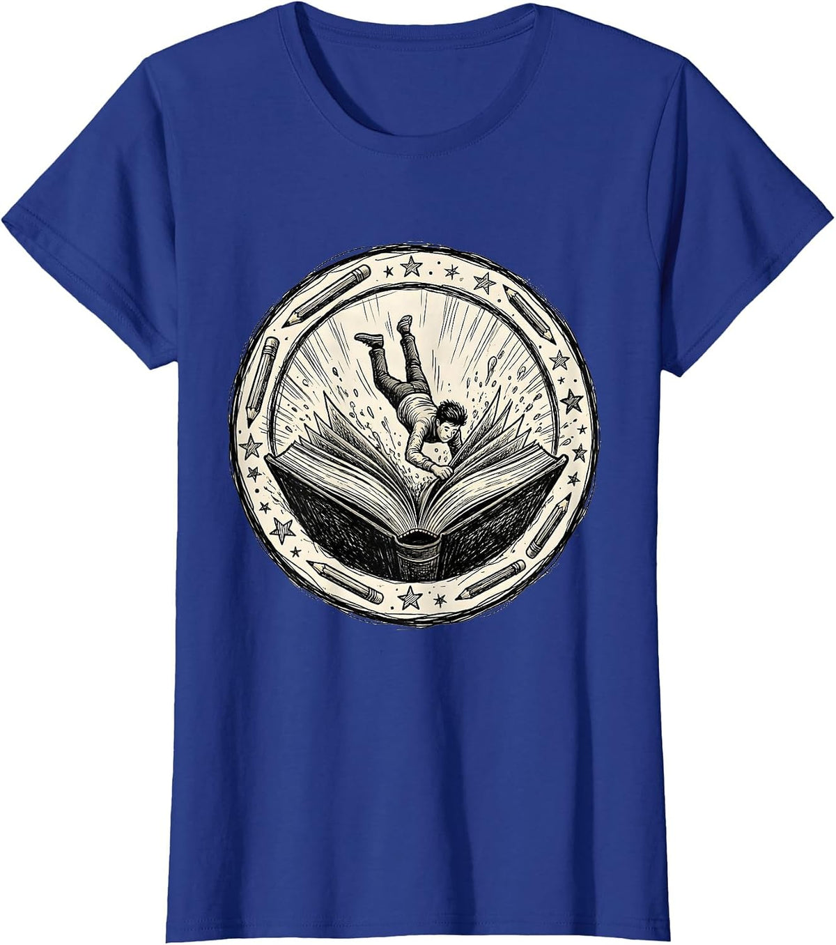 Women's Diving Into Reading Bookworm Graphic Tee T-Shirt - Royal Blue