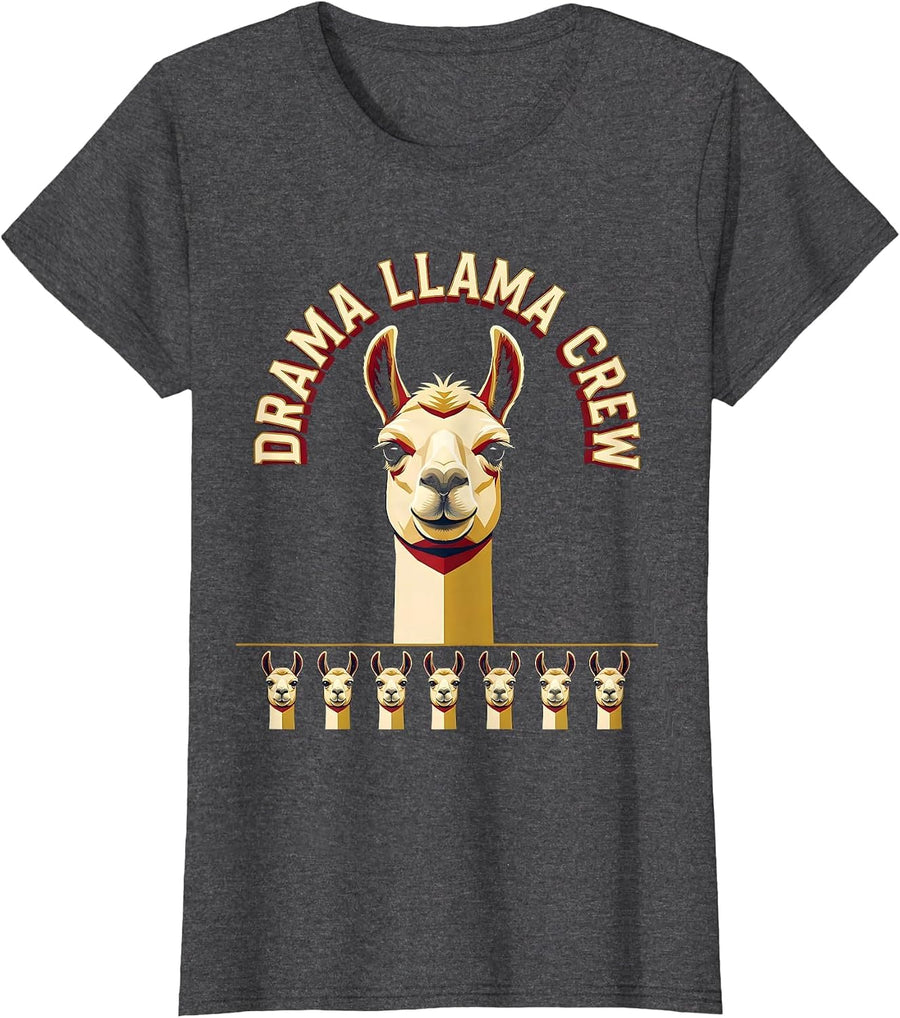 Women's Drama Llama Crew Funny Llama Lover Novelty Gift T-Shirt - Dark Heather Grey