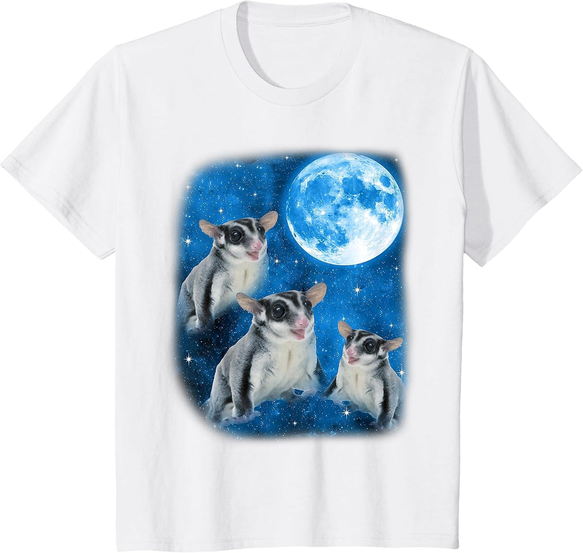 Sugar Glider Howling At The Space Full Moon Night Starry Sky T-Shirt - White