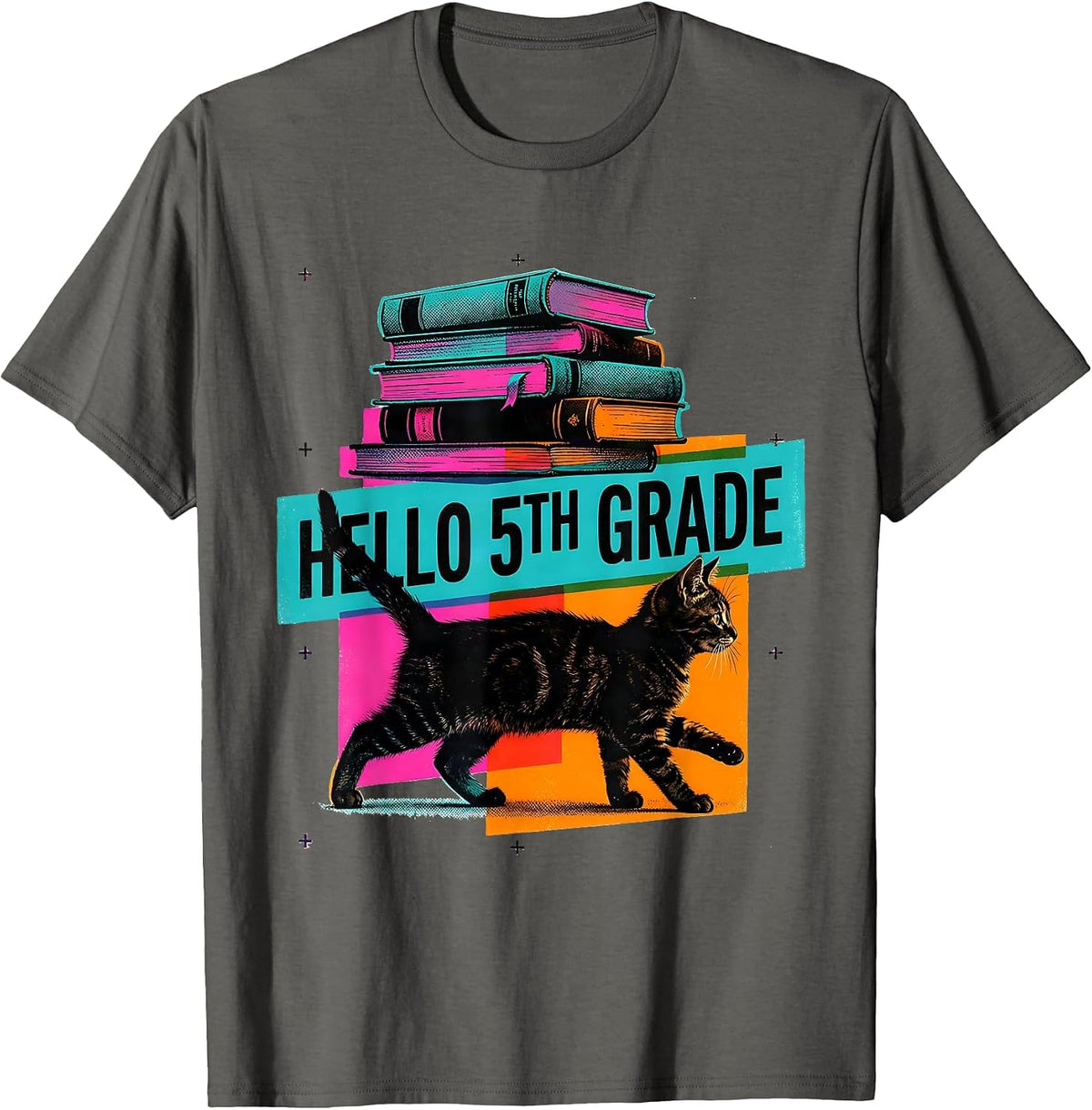 Hello 5th Grade Cute Kitten Back to School Girls Kids T-Shirt - Asphalt Grey