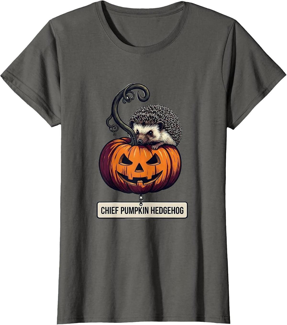 Women's Chief Pumpkin Hedgehog Cute Hedgehog Halloween Kids Humor T-Shirt - Asphalt Grey