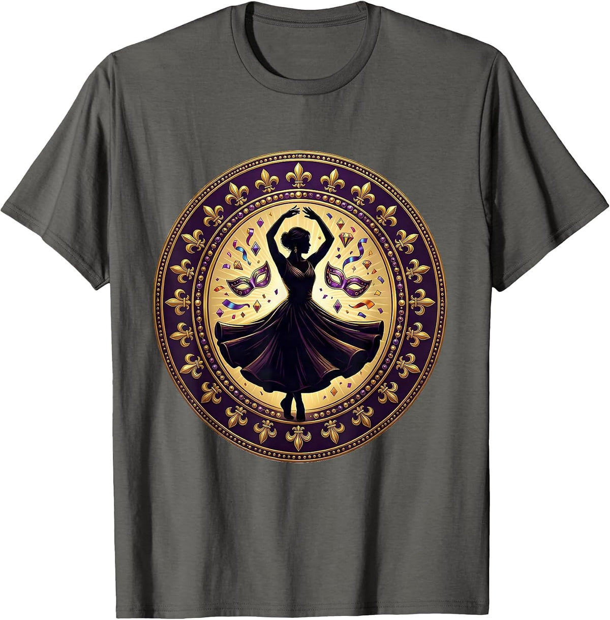Men's Mardi Gras Dancing Silhouette Confetti Design T-Shirt - Asphalt Grey
