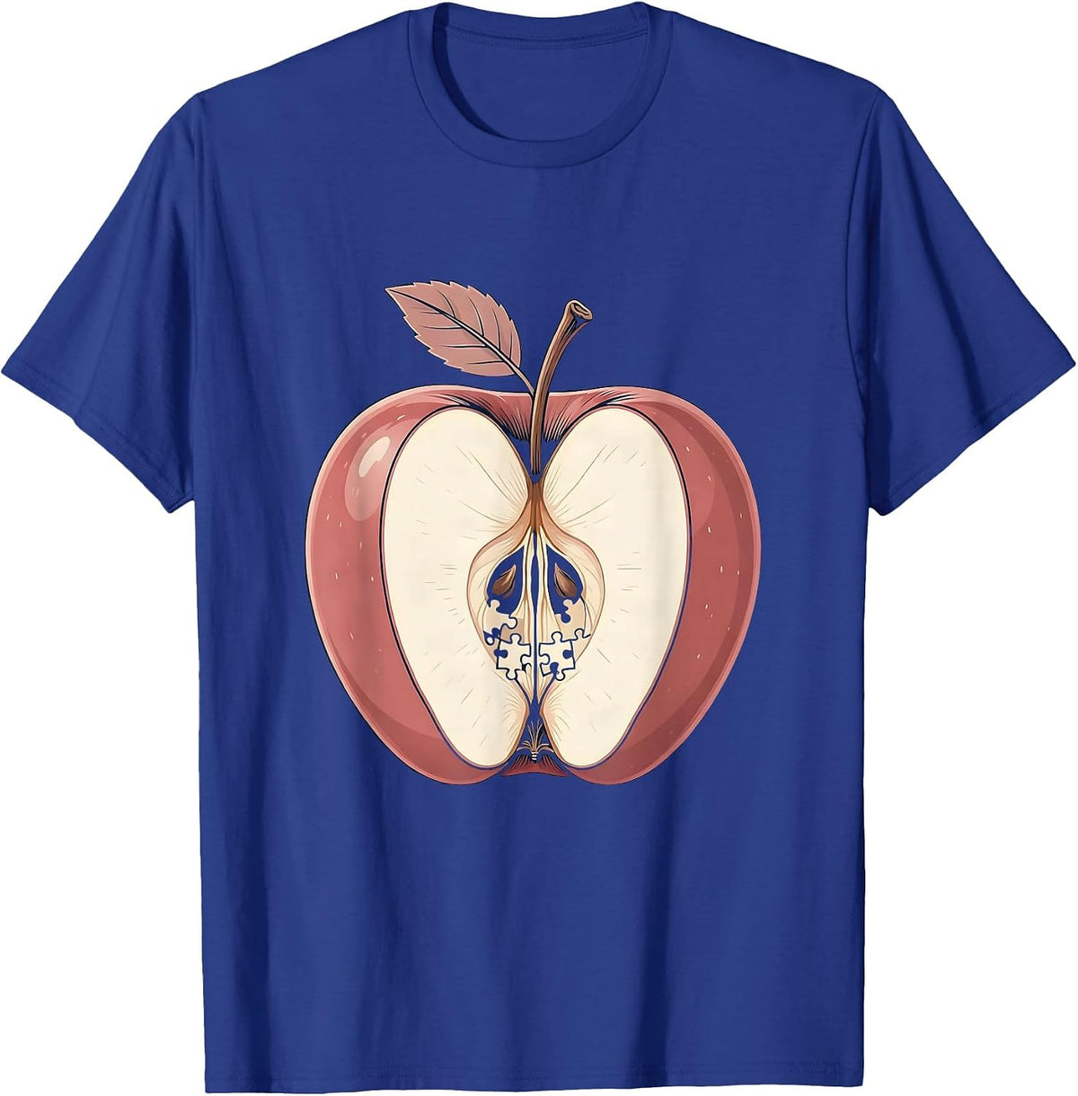 Men's Sped Teacher Apple Puzzle Pieces Illustration T-Shirt - Royal Blue