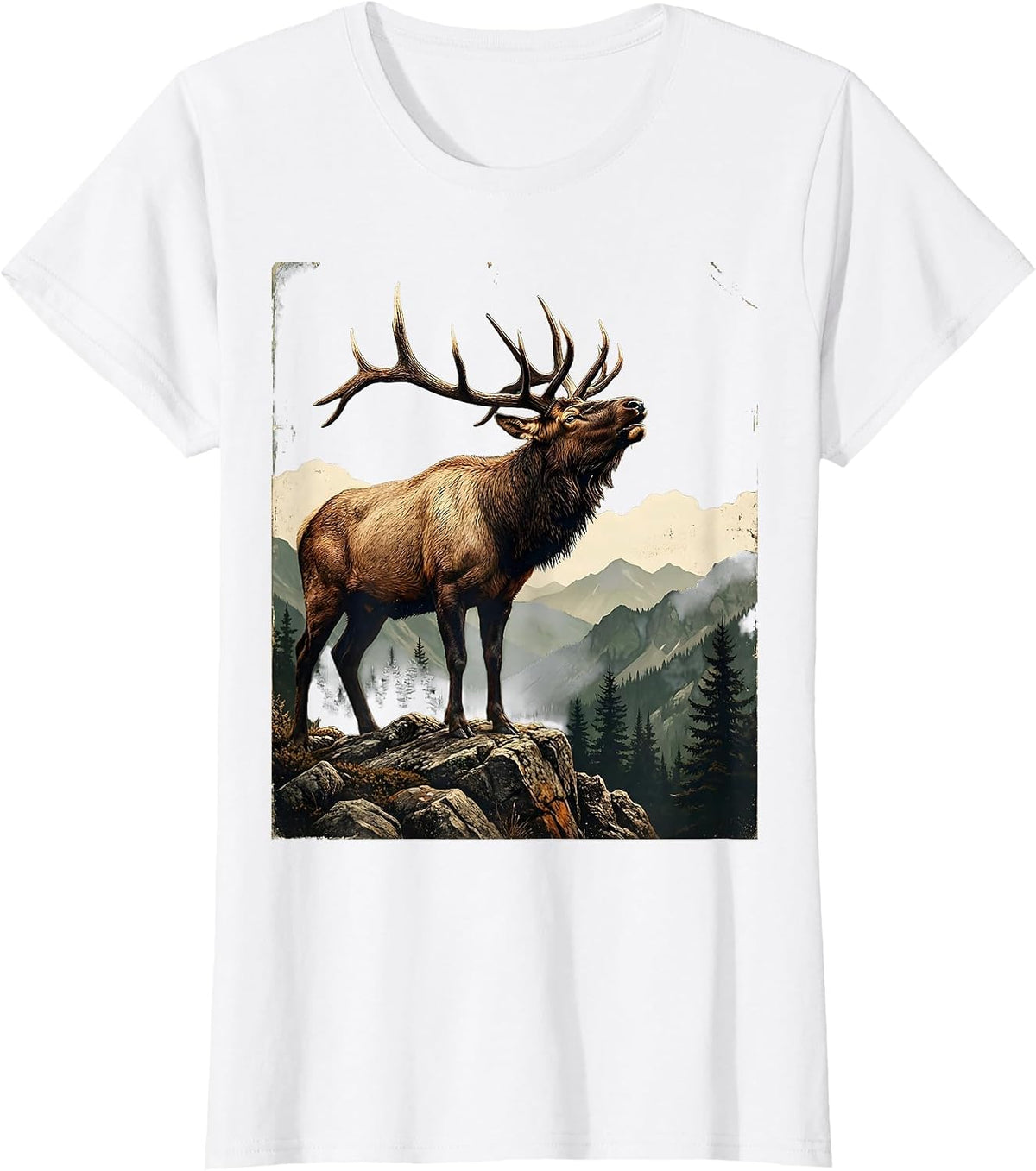 Women's Elk Bugling on Rocky Mountain Ridge T-Shirt - White