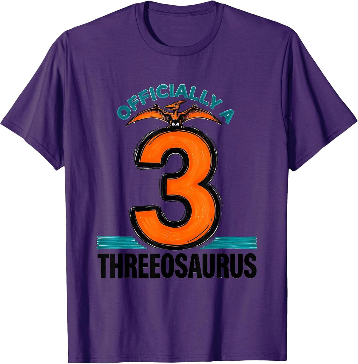 Men's Officially A Threeosaurus Funny Dinosaur Kids Back To School T-Shirt - Purple