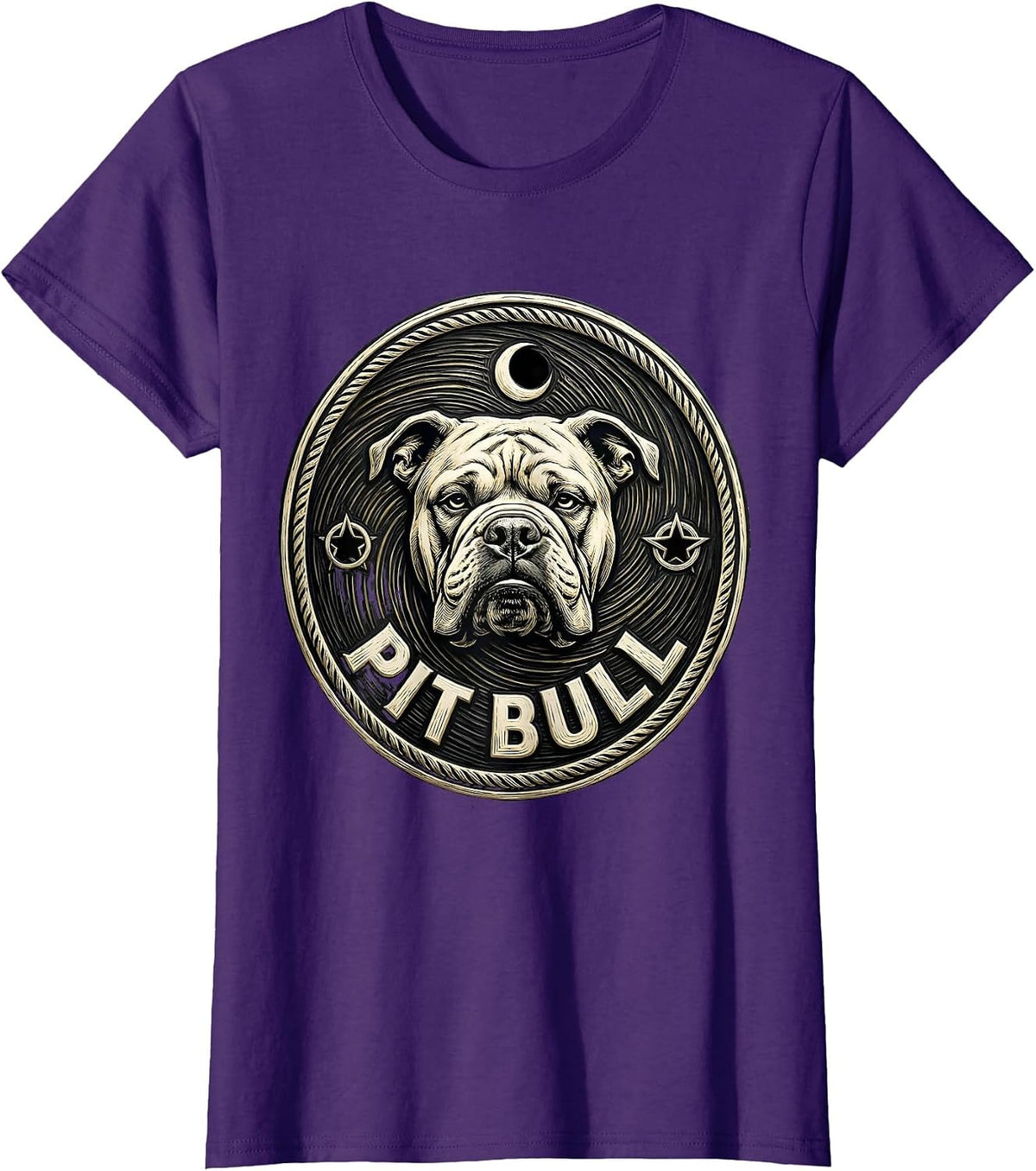 Women's PIT BULL Dog Breed Portrait Van Gogh Style Starry Night Art T-Shirt - Purple