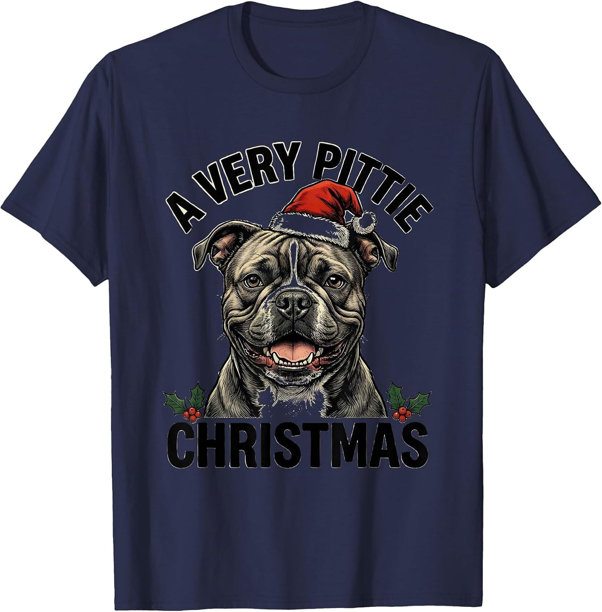 Men's A Very Pittie Christmas Funny Pitbull Lover Santa Hat T-Shirt - Navy Blue