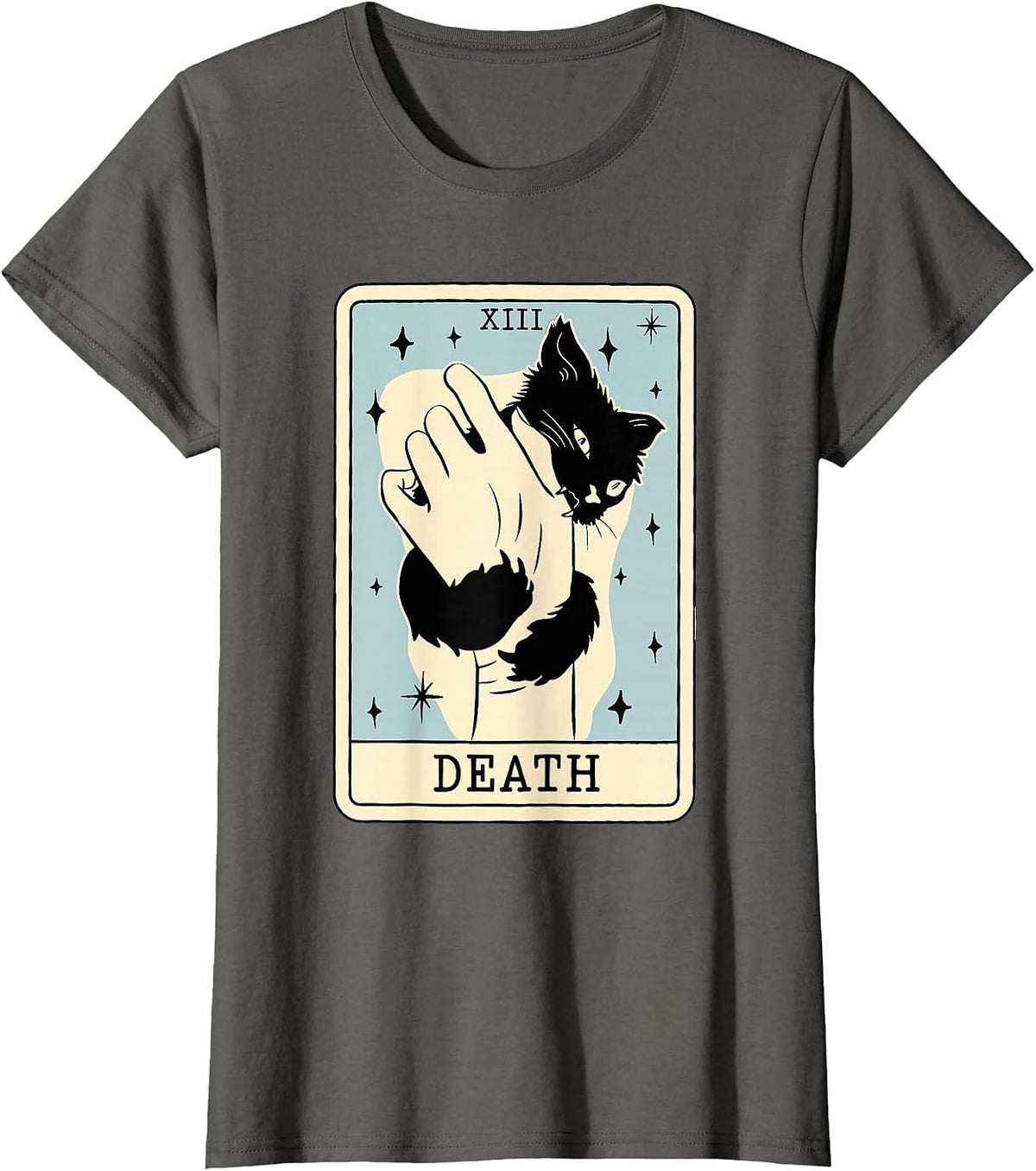 Black Cat Tarot Death Halloween Witchy Cat Lover Men Women T-Shirt - Asphalt Grey